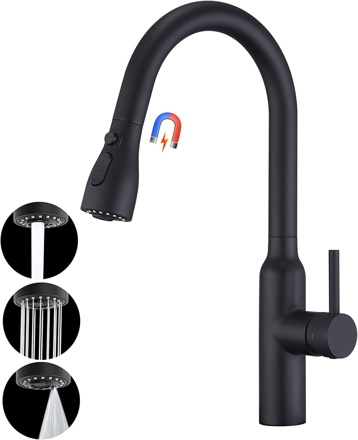 arcora matt schwarz hochdruck spueltisch mischbatterie mit magnet 3 funktionen 1