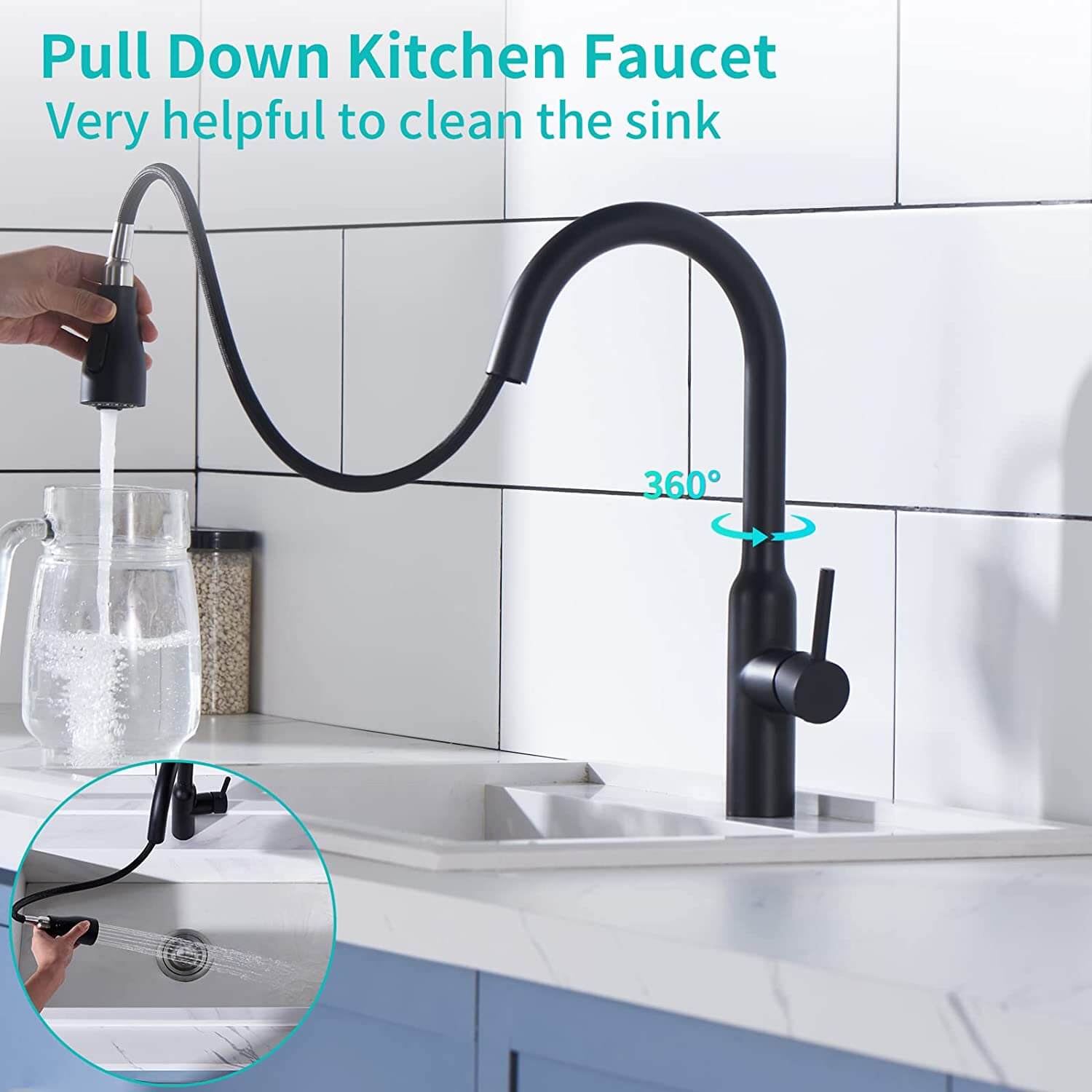 arcora matt schwarz hochdruck spueltisch mischbatterie mit magnet 3 funktionen 6