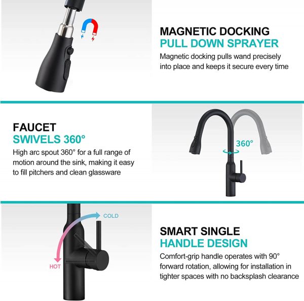 arcora matt schwarz hochdruck spueltisch mischbatterie mit magnet 3 funktionen 7