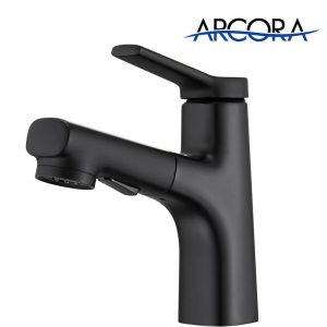 U-ARCORA Schwarzer Einhebel Waschtischmischer mit 2 Wasser Strahlarten