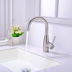 I-ARCORA Waschbecken Armatur aus gebürstetem Nickel, Einlochmontage für Badezimmer and Küche