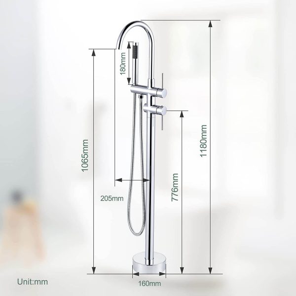 arcora freistehende wannenarmatur chrom bodenmontage mit handbrause fuer wanne 3