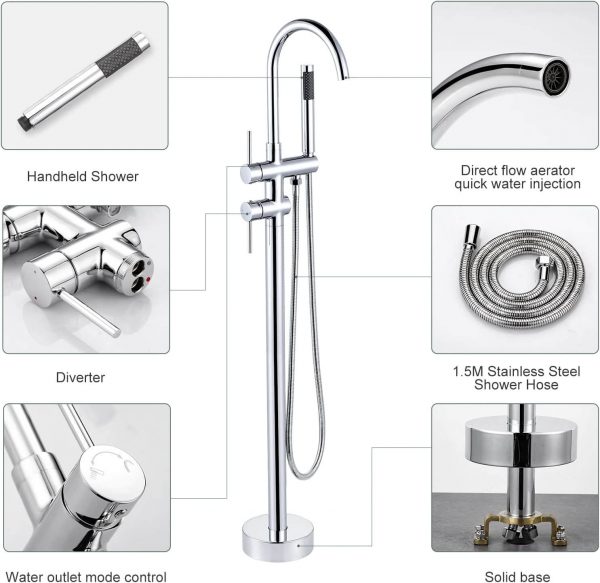 arcora freistehende wannenarmatur chrom bodenmontage mit handbrause fuer wanne 6