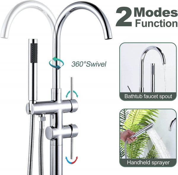 arcora freistehende wannenarmatur chrom bodenmontage mit handbrause fuer wanne 7