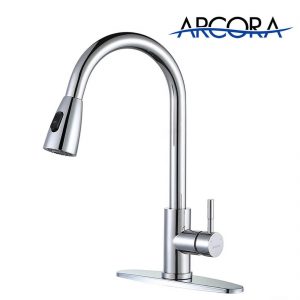 ARCORA Küchenarmatur ausziehbar, Hochdruck Wasserhahn Küche 360° schwenkbar Armatur Küche aus Edelstahl Mischbatterie Küche mit keramischer Kartusche auslaufsicher 2 Strahlarten Chrome