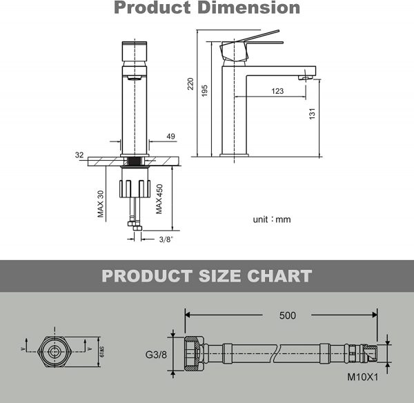 arcora waschtischarmatur wasserhahn bad aus edelstahl einhandmischer waschbeckenarmatur mit kalte und heisse wasserschlaeuche 4
