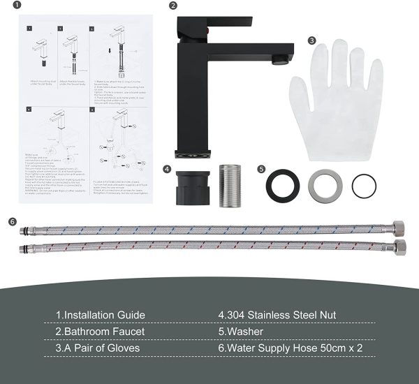 arcora waschtischarmatur wasserhahn bad aus edelstahl einhandmischer waschbeckenarmatur mit kalte und heisse wasserschlaeuche 6