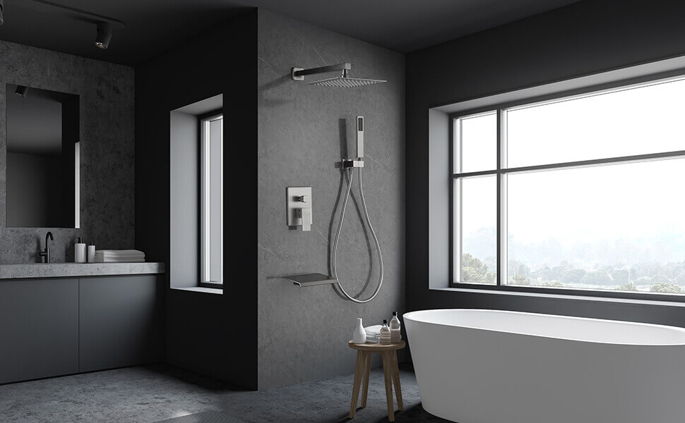 wowow brushed nickel luxury shower system with high pressure 10 rain shower head and handheld 12