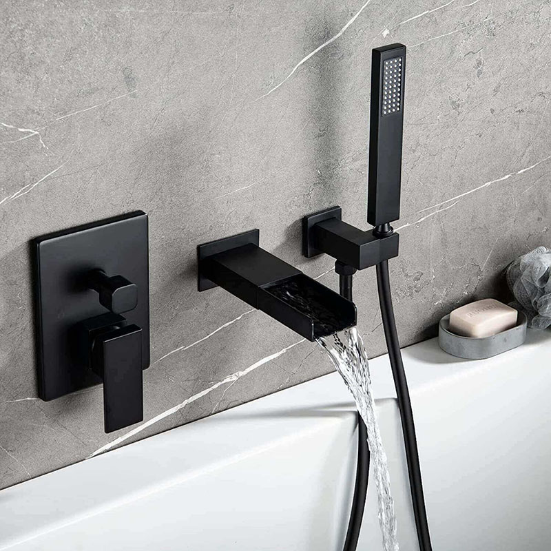 wowow matte black wall mount bathroom tub filler with handheld shower 8